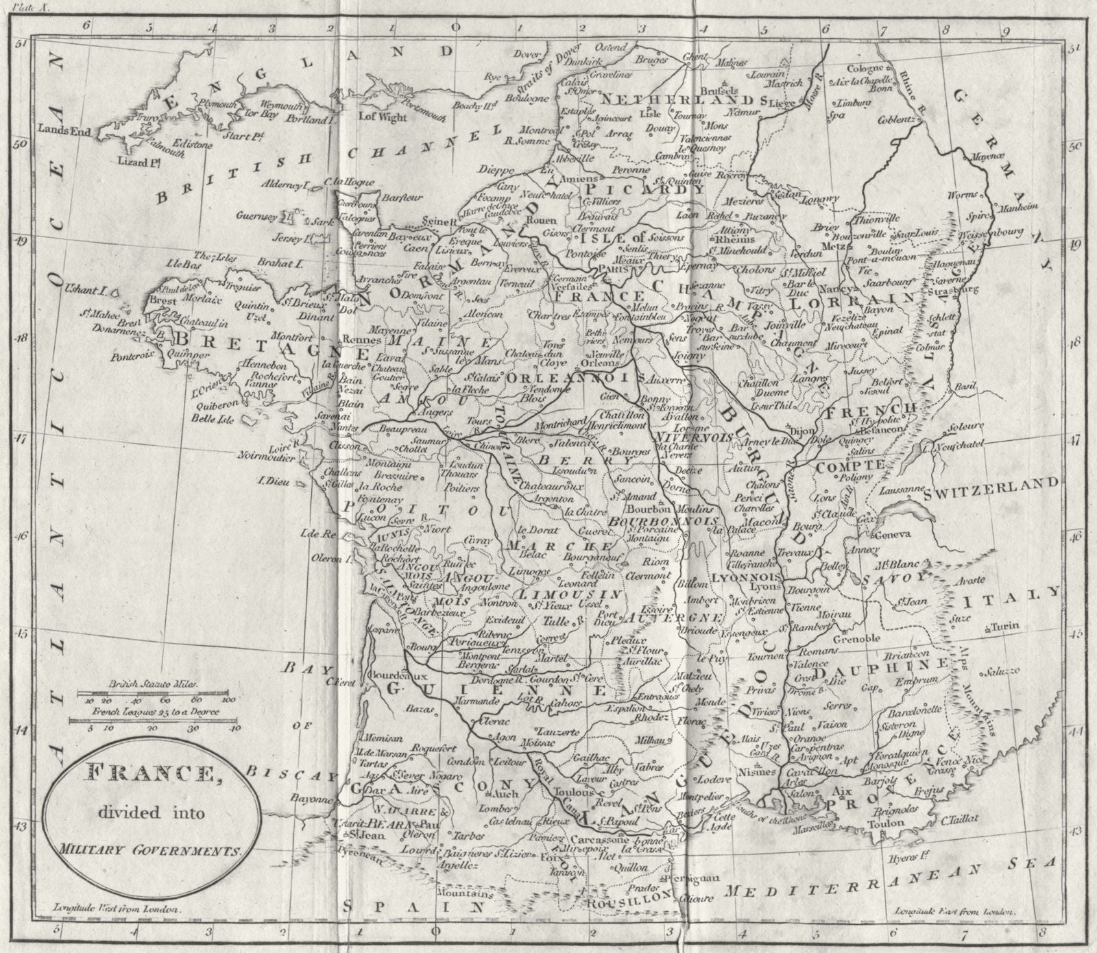 FRANCE. Military Governments. Guthrie 1801 old antique vintage map plan chart